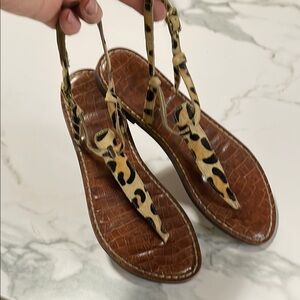 Sam Edelman Brown Thong Sandals with Leopard Print